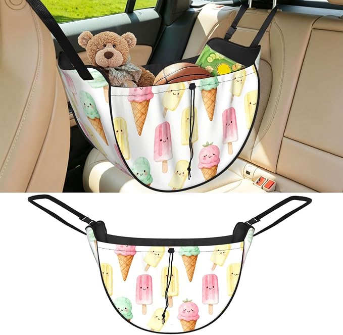 Ice Cream Paradise Car Seat Organizer-Backseat Storage Bag for Travel | Waterproof Durable. Holds Snacks Gear Essentials. Fits Most Cars.