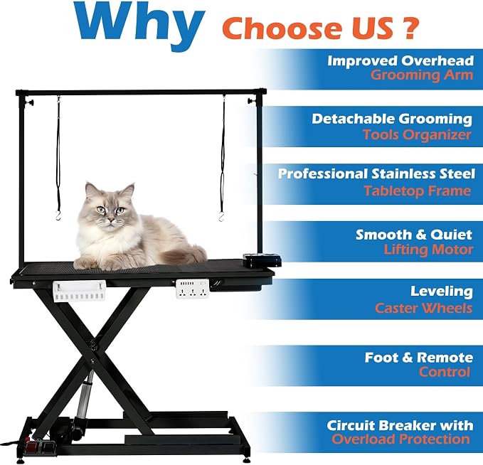 50" Hydraulic Dog Grooming Table for Pet, Professional Electric Dog Groomin-g Tabl-e, Heavy Duty Height Adjustable Pet Grooming Table with Groomin-g Arm &Anti Slip Tabletop,Capacity Up to 300LB, Black