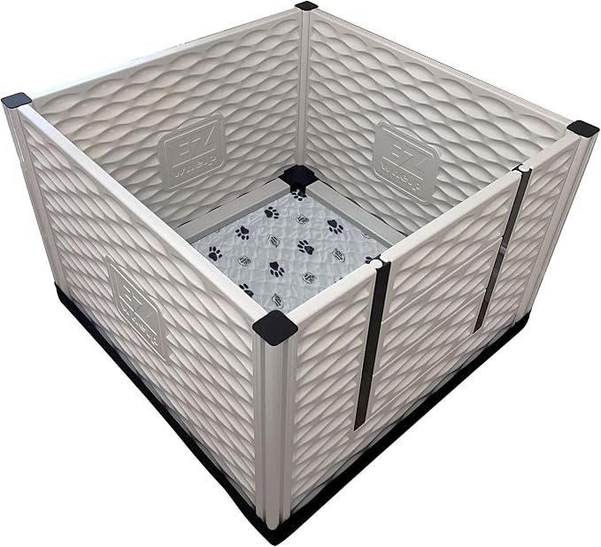 EZclassic Dog Whelping Box with Rails, Padded, Small 28" x 28" | Whelping box with gray washable pad, internal puppy safety rails and windowed walls for a comfortable, safe birthing area