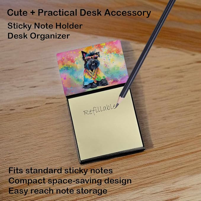 Caroline's Treasures Scottish Terrier Hippie Dawg Sticky Note Holder Refillable Dispenser Self-Sticky Note Pads, Memo Pads Blank Desk Accessories