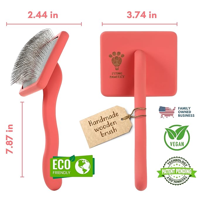 Flying Pawfect Dog Slicker Brush for Grooming Pet Hair - Best Slicker For Poodle & Golden Doodle - Long Haired Tool For Dogs - Goldendoodle Long Pin Brush For Dematting (Coral, Flat Large)