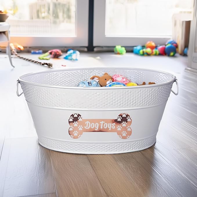BREKX White Metal Pet Storage & Dog Toy Bin w/ Handles, Indestructible