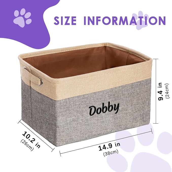 Ulico Collapsible Pet Storage Organizer, Personalized Dog Toy Bin with Handles - Custom Pet's Name Gift, Gray