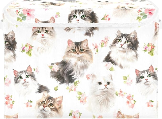 Cartoon American Curl Cats White Storage Containers Storage Organizer Bins With Lid for Sheet Kids Room