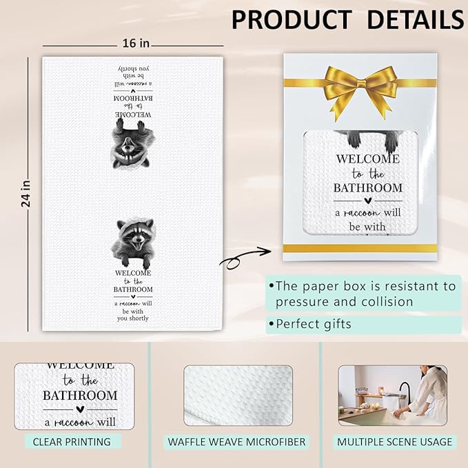 KIDEAR Funny Raccoon Bathroom Decor Welcome to The Bathroom Hand Towel,1 PCS Cute Raccoon Kitchen Towels for Toilet Wall Decorations,Cute Animal, Gifts for Women, Pet Owners Housewarming - A02