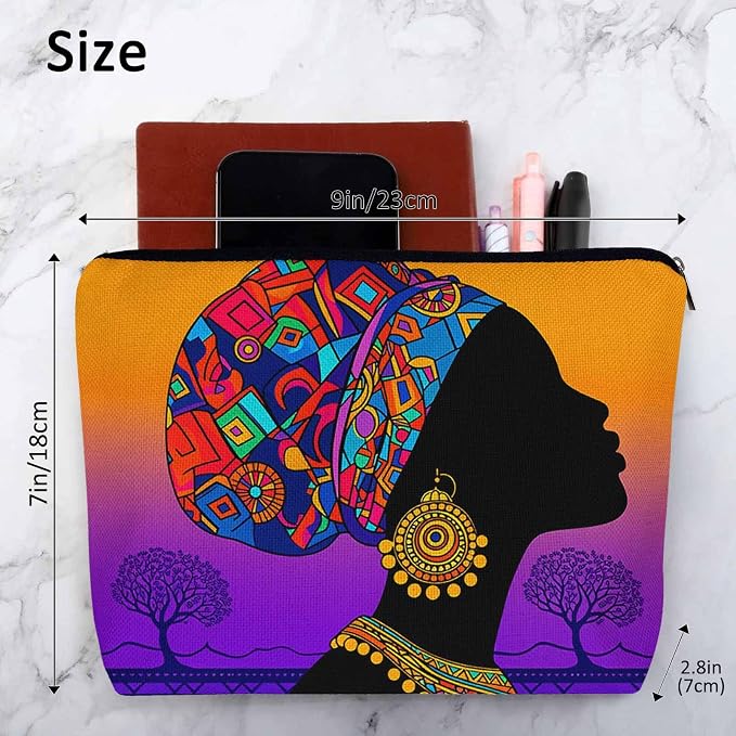 Makeup Bag African Woman Makeup Bags For Purse Pouch, Traditional Black African Woman Travel Toiletry Bag Cosmetic Bag Makeup Bags Flax Makeup Organizer Bag Pencil Pouch For Man Woman