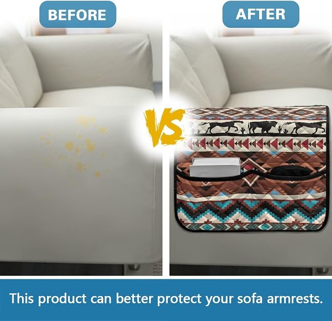 Aztec Stretch Couch Arm Covers with 2 Pockets Breathable Armrest Covers Chairs Arm Cover Easy to Clean, Scratch-Resistant Sofa Arm Protector Home Furniture Decor Cover