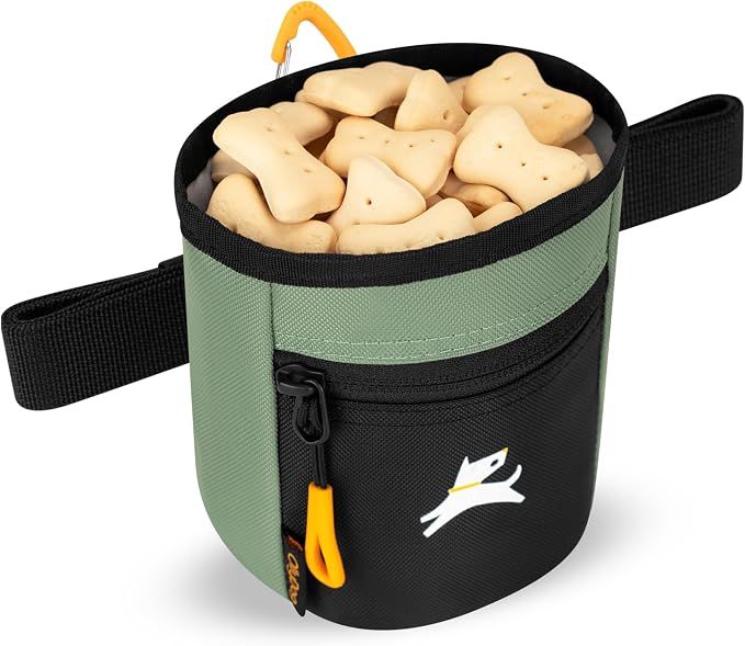OllyDog Goodie Treat Bag, Dog Treat Pouch, Waist Belt Clip for Hands-Free Training, Magnetic Closure, Dog Training and Behavior Aids, Three Ways to Wear (Olivine)