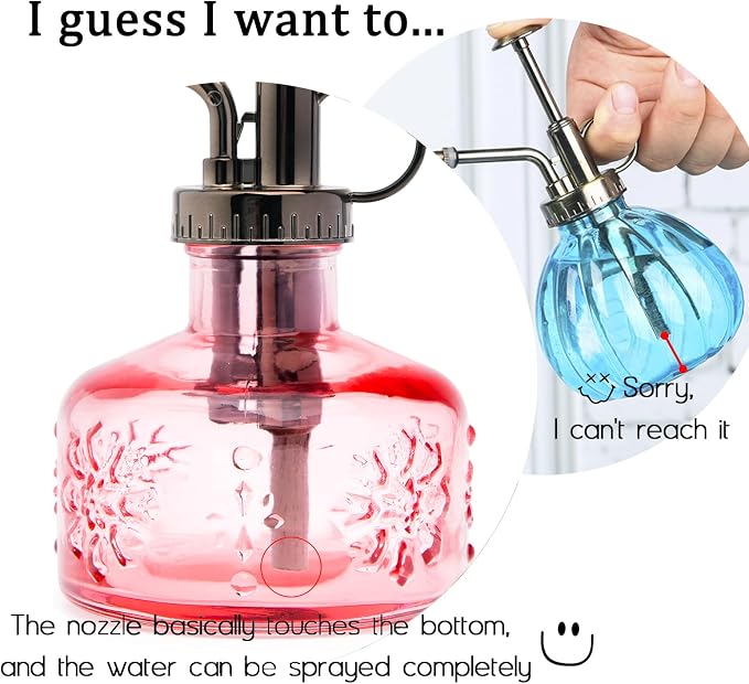XXXFLOWER Glass Plant Mister Spray Bottle Pink 180ml/6 oz | Mini Watering Can Indoor Plants Indoor Plant Mister Succulent Watering Bottle Tall Vintage Style with Bronze Plastic Top Pum