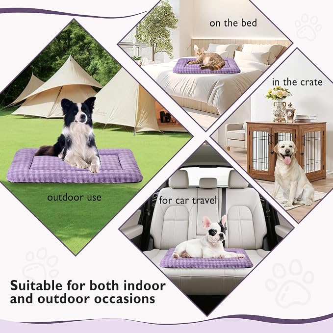 Dog Bed Mat Crate Pad for Large Dogs, Dusty Purple, 42"x 28" | Washable Soft Pet Sleeping Mat, Anti-Slip Kennel Pad with 3D Bubble Pattern