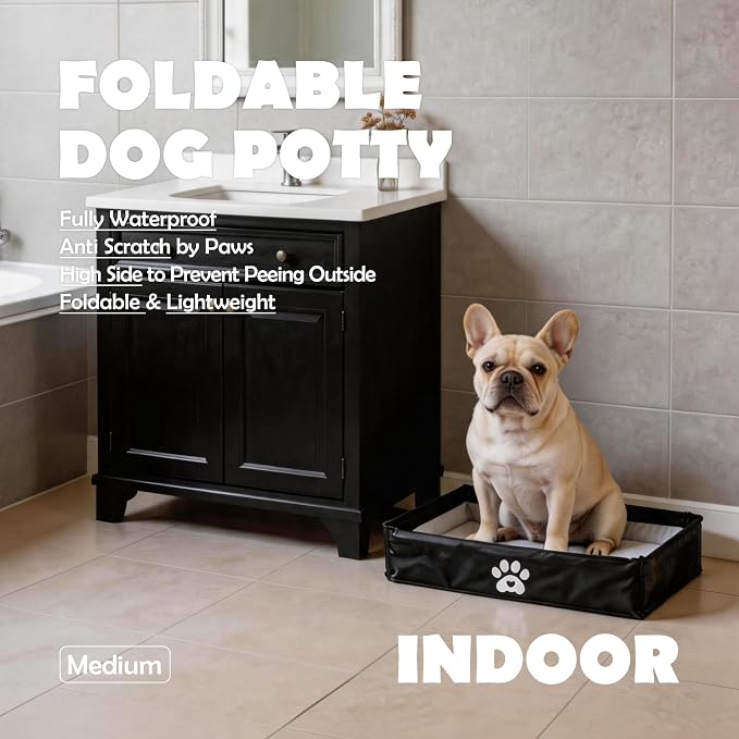 MEEXPAWS Dog Pee Pad Holder, Foldable Puppy Litter Box Indoor Potty Tray | High Side Leak-proof Potty Pad Holder for 22’’x22’’ Pee Pad, Easy Clean Portable Liner Base, Dog Toilet for Potty Training