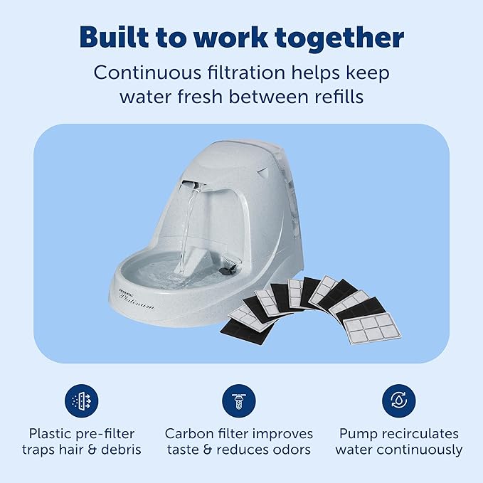 PetSafe Drinkwell Platinum Cat Water Fountain - Pet Fountain for All Pet Sizes, Encourages More Drinking, Includes 12-Pack of Replaceable Carbon Filters, Indoor Use, Grey (168 oz/5L)