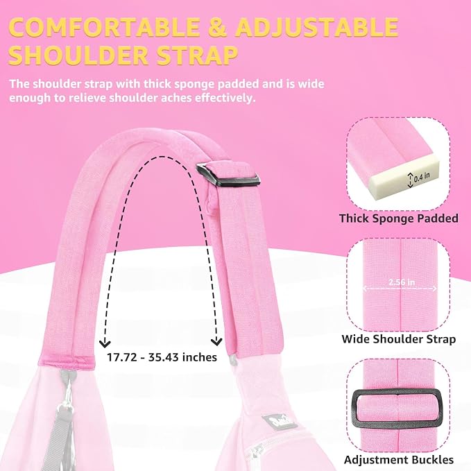 Lukovee Pet Sling, Puppy Small Pet Cat Carrier with Safety Hook | Hands-Free,Padded Strap, Breathable, Adjustable, Storage Pocket, Tote Bag Shoulder Bag with Front Pocket (Pink-WY,M)