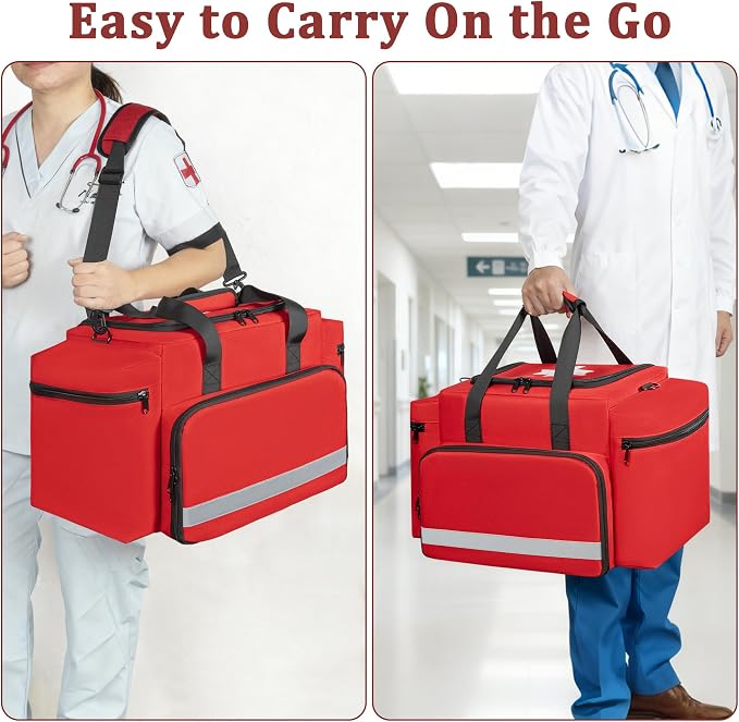 Professional Empty EMT First Responder Bag,20.5" x 13.8" x 12.2" Extra Large Trauma First Aid Carrying Bag for Paramedics and Emergency Supplies Kit,Medical for Business,Home,Outdoor