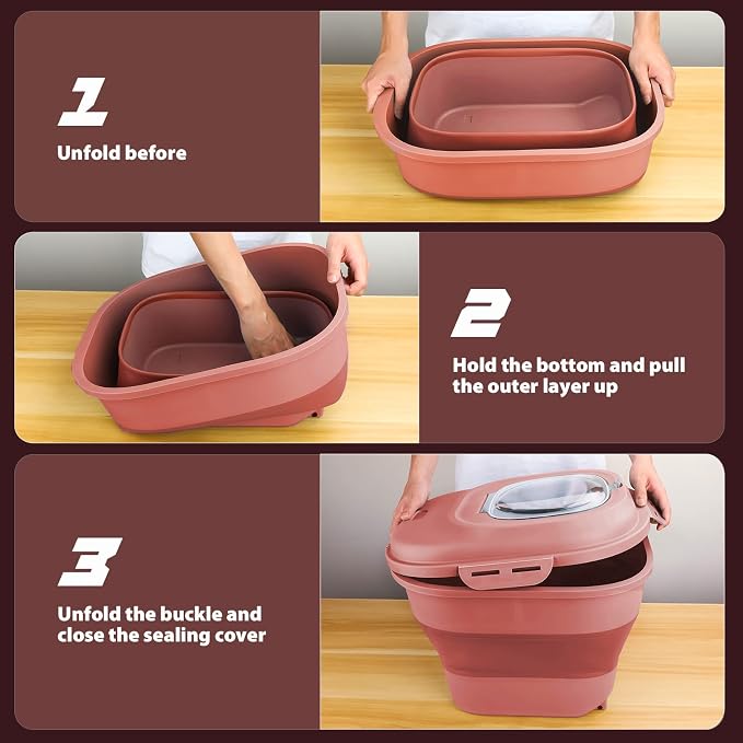 Viretec Cereal Rice Storage Containers, 20 to 50Lbs Collapsible Dry Food Dispenser Bins with Airtight Flip Lid Rolling Wheel, Kitchen Pantry to Store Sugar Flour, Dog Pet Cat Food Holder Container