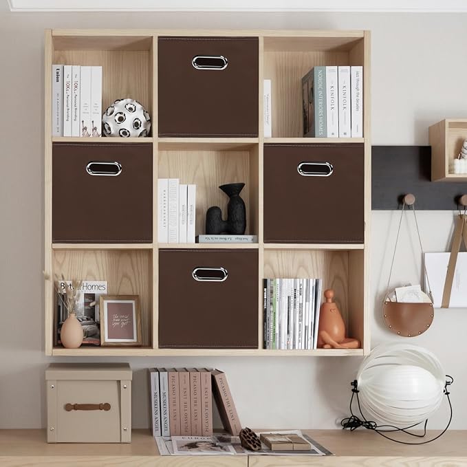 Black Foldable Storage Cubes Bins , Fabric Storage Box Cubes Organizer Baskets with Dual Handles for Home Organizer (Coffee)