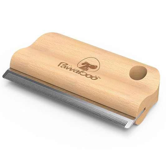 Pawaboo Deshedding Brush for Dogs & Cats, Dog Hair Removal Comb with Ergonomic Gripping, Wooden Grooming Shedding Brush for Long Hair Dogs and Cats, Hangable Pet Cleaning Comb Supplies, 5.1 Inch