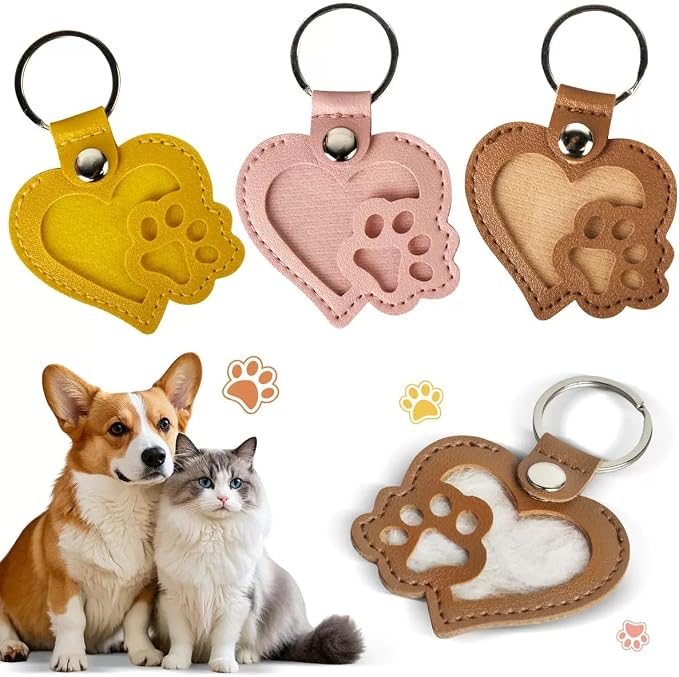 Heart-Shaped Leather Pet Hair Keepsake Keychain