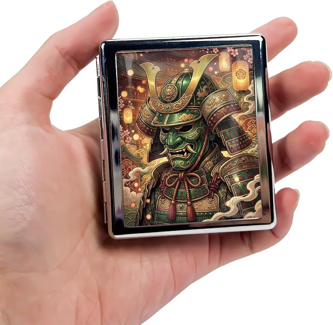 Weekly Pill Organizer, Metal Pill Box with 8 Compartments, Small Travel Pill Case for Purse Pocket, Medicine Vitamin Supplement Organizer (Samurai Demon)
