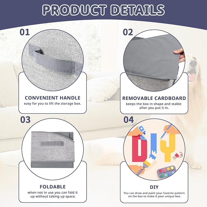 COWOSO Foldable Dog Toy Basket with 3 Handles, Pet Storage Box, White Dogs | Portable Pet Toy Organizer for Dog Toys & Accessories, Low Front Design, Waterproof Collapsible Storage Bin for Living Room