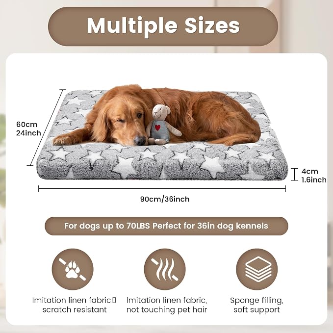 Dog Crate Mats Bed for Medium Dogs, 36x24 Inch Short Plush Pet Mat, 1.6-inch Thick Thin Kennel Pad, Machine Washable Ideal for 36-Inch Dog Crates
