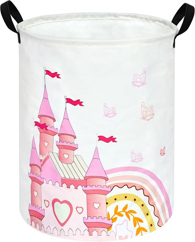 MAIZMZ Pink Castle Storage Bins Organizer Toy Box Laundry Basket Large Canvas Collapsible Chest for Home/Dorm/Kitchen/Pet/Office/Closet/Shelf/Gift Baskets