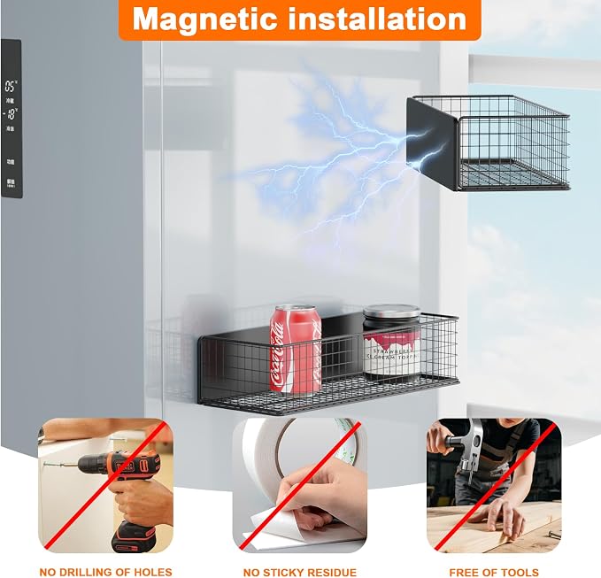 2Pack Magnetic Basket Organizer Holder for Fridge | Magnetic Storage Bin Box Containers, For Refrigerator Whiteboard Classroom