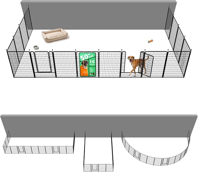FXW Rollick Dog Playpen with Fence-to-Wall Anchors, 50"H, 16 Panels | Heavy-Duty & Easy setup Play Area, Flexible Boundaries, Indoor & Yard, For Ultra Large Dogs, Patented