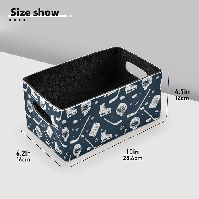 Emelivor Ice Hockey Snow Storage Basket Bins Set (2pcs) Felt Foldable Storage Bins with Handles Foldable Shelf Drawers Organizers for Nursery,Kids Room,Clothes,Towels,Magazine
