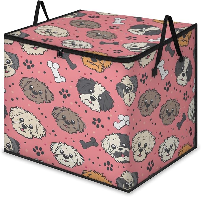 Cute Dog Large Storage Bags, Fabric Bed Storage Containers, Foldable Closet Organizers for Blanket, Clothing, Comforter, Bedding, Dog Paw
