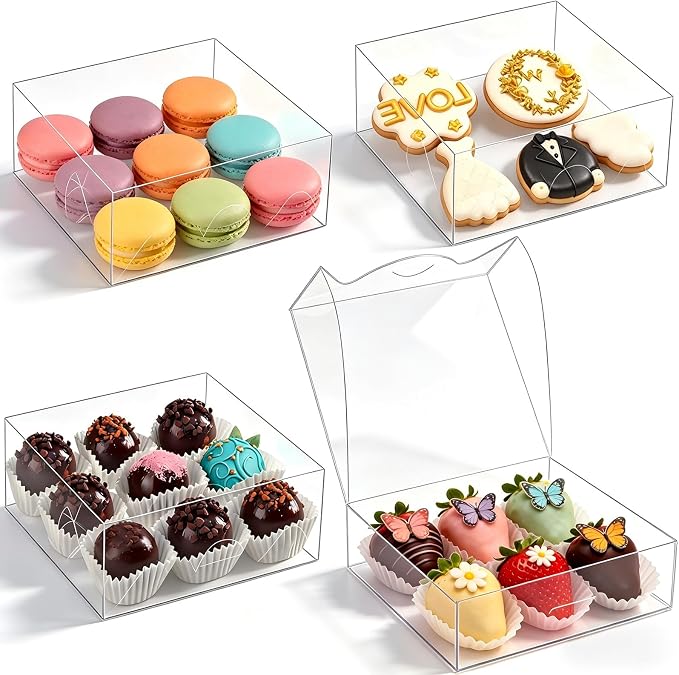 100pcs 6x6x2 Inches Full Clear Bakery Boxes Chocolate Covered Strawberries Boxes Cookies Boxes Cakesickle Boxes Chocolate Truffle Boxes Macaron Clear Treat Boxessfor Christmas