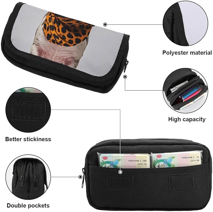 Pencil Bag Pets Wearing Leopard Print Pencil Pouch Large Capacity Pen Box Double Zipper Storage Bag 2 Compartments Portable Multifunctional Bag Desk Organizer Pen Case