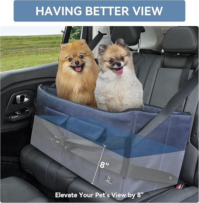 A 4 Pet Dog Car Seat, Under 55 lbs, 2 Safety Belts & Storage Bags | For medium/large dogs or 2 small dogs, portable, comfortable travel seat