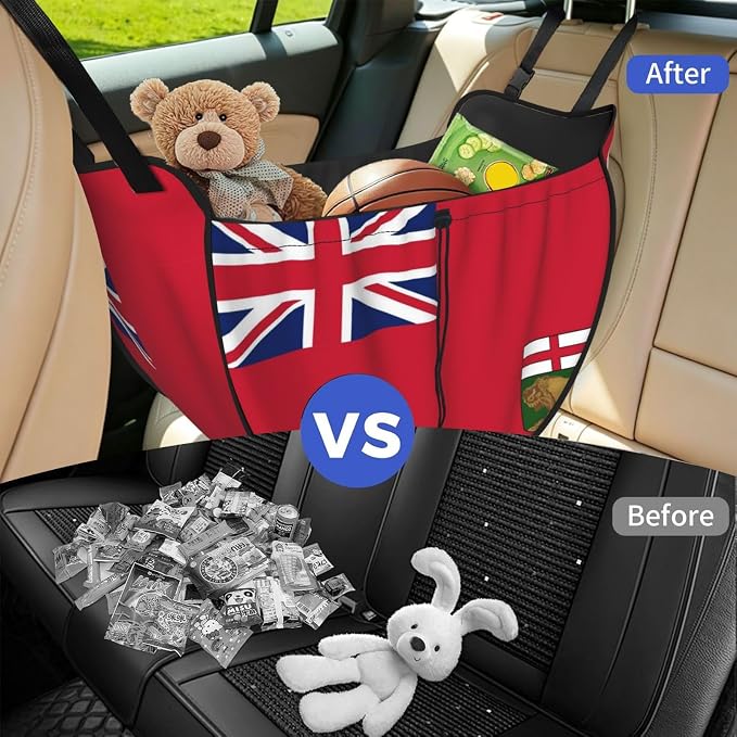 Flag of Manitoba Car Seat Organizer-Backseat Storage Bag for Travel | Waterproof Durable. Holds Snacks Gear Essentials. Fits Most Cars.