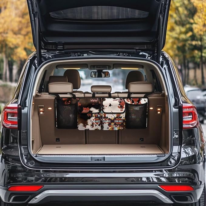 Car Organizers Storage Bag - Brown Cow Print Car Accessories Eco-Friendly Hanging Trunk Organizer, Back Seat Storage Bag