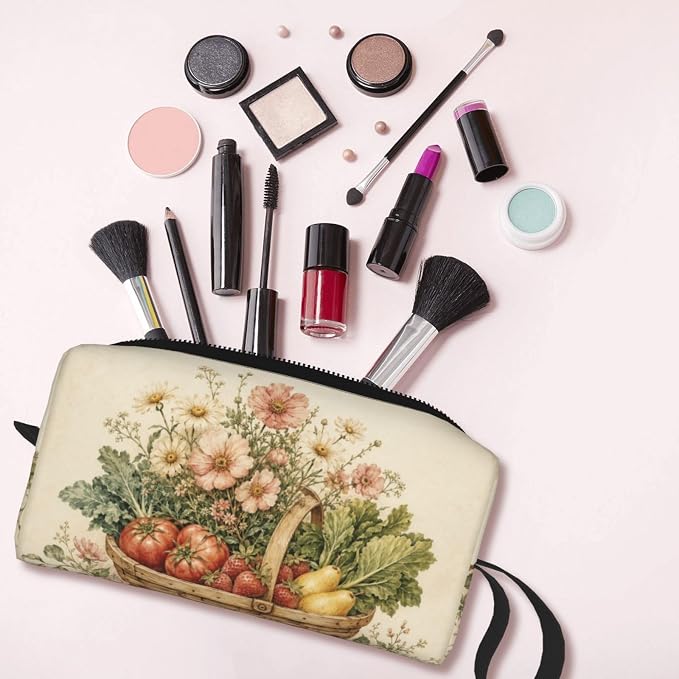 Garden Small Makeup Bag, 600D Oxford Cosmetic Pouch for Women | Garden Cosmetic Bag and Toiletry Pouch with Double-Sided Print and Foam Padding for Women, Travel, Gym, Weekend and Daily Use