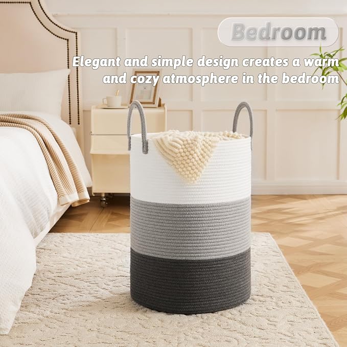 Artfeel Laundry Basket,Woven Cotton Rope Laundry Hamper,40L for Decorative Storage of Dirty Clothes,Toys and Blankets in Bathroom,Bedroom and Living Room