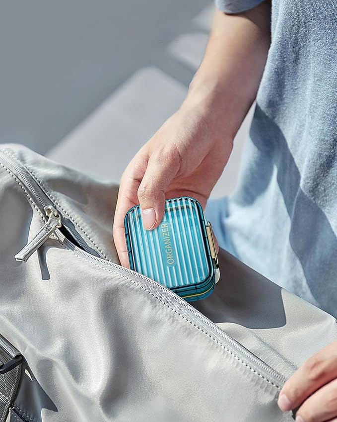 Acedada Small Pill Box, Travel Pill Case, Pill Container for Purse, Blue | Moistureproof 7 Compartments Daily Pill Container, Portable Medicine Vitamin Holder Organizer for Supplements Fish Oils