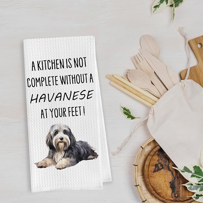 Funny Havanese Kitchen Towels - Havanese Gifts Waffle Weave Dish Towels for Kitchen Decor, Dog Lover Mom Gifts Decorative Hand Tea Towel, 16x24 Inch