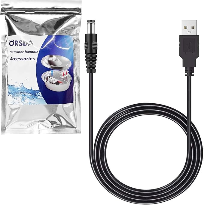 ORSDA Cat Water Fountain Parts Power Cord Replacement ONLY for ORSDA All Pet Fountains D30 / D60 / D36 / D66 - Not for Other Brands Fountain (Power Cord)