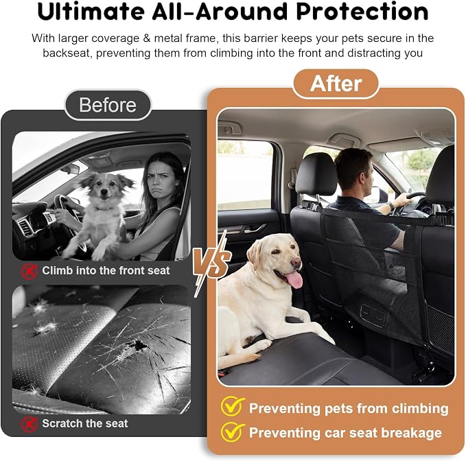 2026 New Dog Car Barrier with Mesh Organizer,Pet Safety Divider, Dog Car Net Easy Install for Cars & SUV,Truck