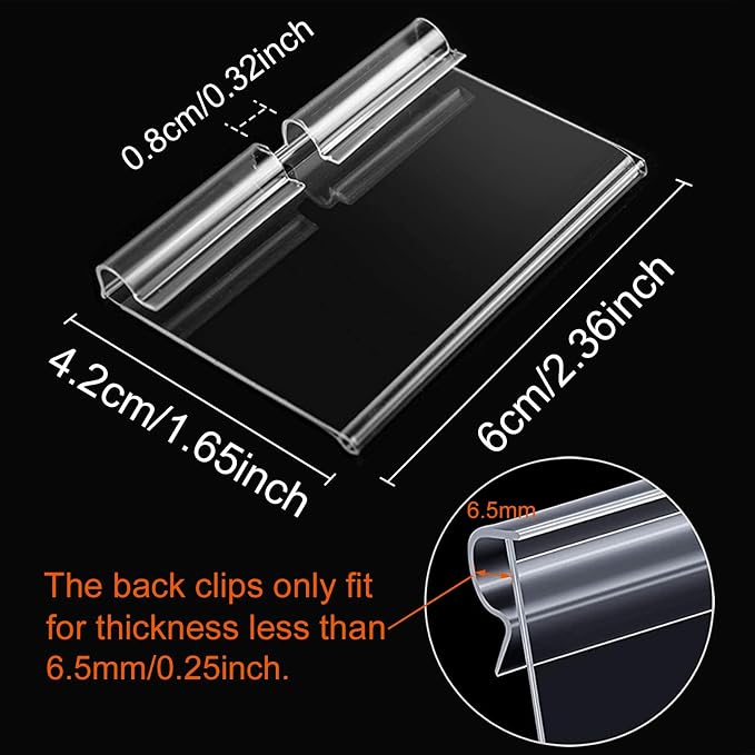 50PCS Basket Bin Labels Clip On,ChanQnTon Clear Plastic Label Holders for Storage Bins, Wire Shelf Price Tags,Merchandise Display Signs,50PCS 6X4CM Paper Inserts Included.