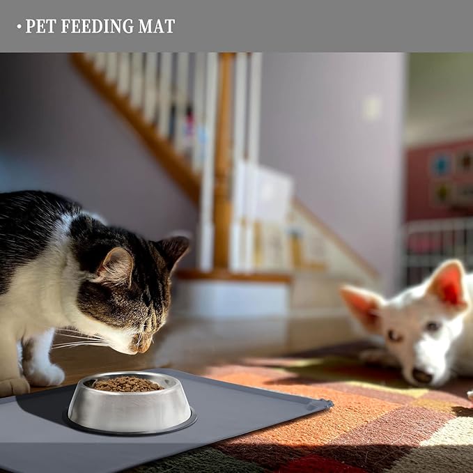 Reopet Waterproof Pet Feeding Mat, Non-Slip Silicone Placemats for Dog Cat Food and Water Bowl, High Raised Edges to Prevent Spills and Protect Floors