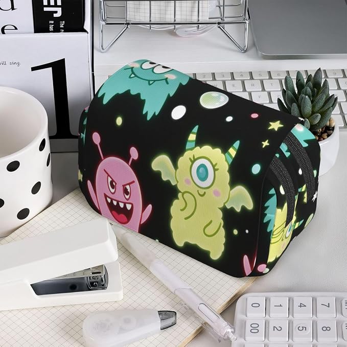 Milky Way Cute Pet Double‑Clamshell Printed Pen Pouch, Oxford Organizer | Multi‑pocket Clamshell Design With Hook‑and‑loop Flap, Large‑capacity Writing Tool Storage, Great For Sketching And Daily Use