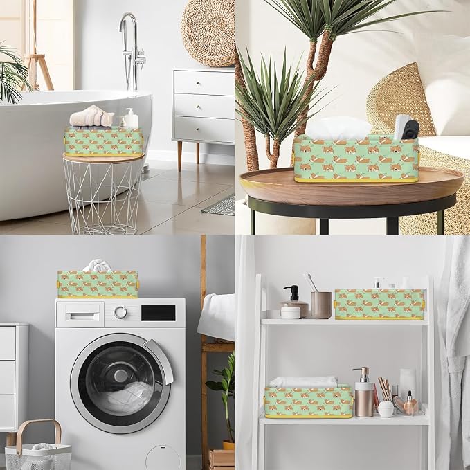 Puppy Sleeping Cute Bathroom Storage Basket, Foldable with Handle Open Countertop Paper Towel Decorative Box, Toilet Tank Top Shelf Baskets for Home Closet Bedroom Living Room Office