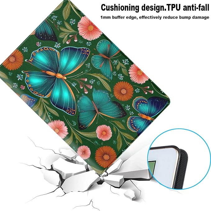 for Samsung Galaxy Tab A 10.1 2019 (SM-T510/T515/T517) Tablet Protective Cover with Adjustable Stand and Magnetic Auto Wake/Sleep,Butterfly Flower