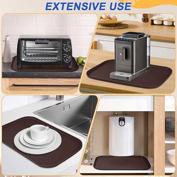 SMILOOL Silicone Pet Feeding Mat with Raised Edge for Food and Water, Dog Bowl Mats, Cat Bowls Placemat with High Lip for Floor Waterproof, Rubber Tray for Cats and Dogs 24 x 16 x0.8 Dark Brown