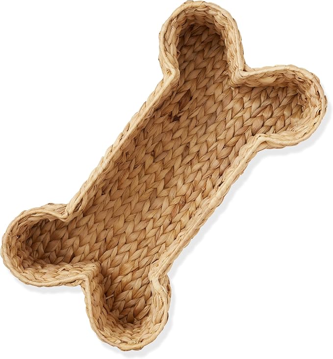 Casafield Dog Bone Shaped Storage Basket - Natural, Large Woven Water Hyacinth Pet Toy Organizer Bin