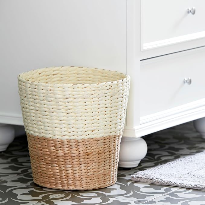 Household Essentials 2-Tone Woven Waste Basket, HandWoven Paper Rope Basket, Sturdy and Flexible, Great for the Bathroom, Office or Bedroom