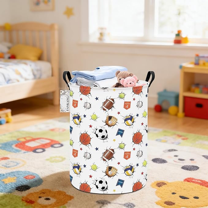 Sports Ball Storage Bin Foldable Nursery Basket | Foldable with Waterproof PE Coating Organizer Bin for Kids Boys and Girls,Office,Bedroom,Clothes